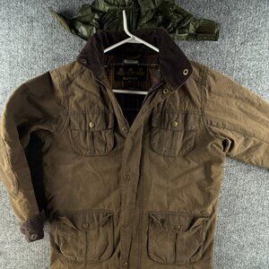 Barbour Corbridge Boys Waxed Jacket XL 12-13 Lined Brown Full Zip Cotton Canvas
